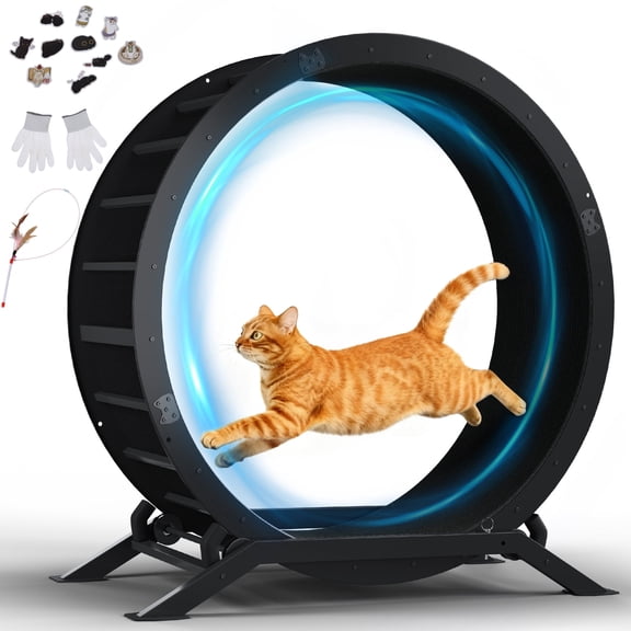 GTPLAYER 40" Metal Cat Exercise Wheel, Ultra-Quiet Cat Treadmill with Safety Latch for Indoor Cats, Heavy Duty Pet Running Wheel, Dark Black