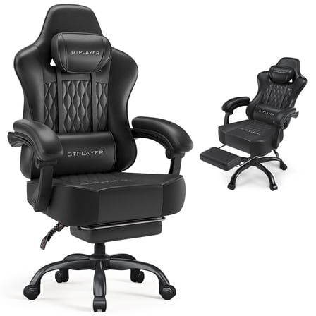 GTPLAYER Ergonomic Gaming Chair with Footrest and Lumbar Support, Black