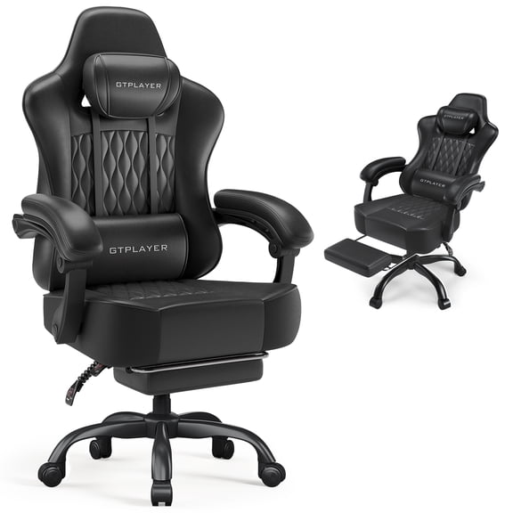 GTPLAYER Ergonomic Gaming Chair with Footrest and Lumbar Support, Black
