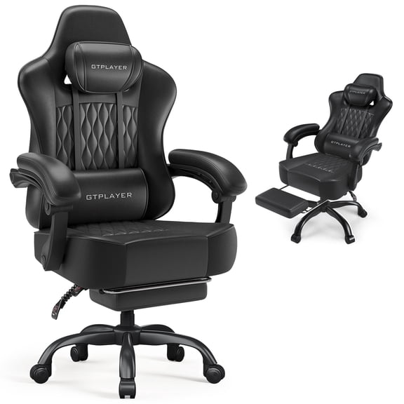 GTPLAYER Ergonomic Gaming Chair with Footrest and Lumbar Support, Black