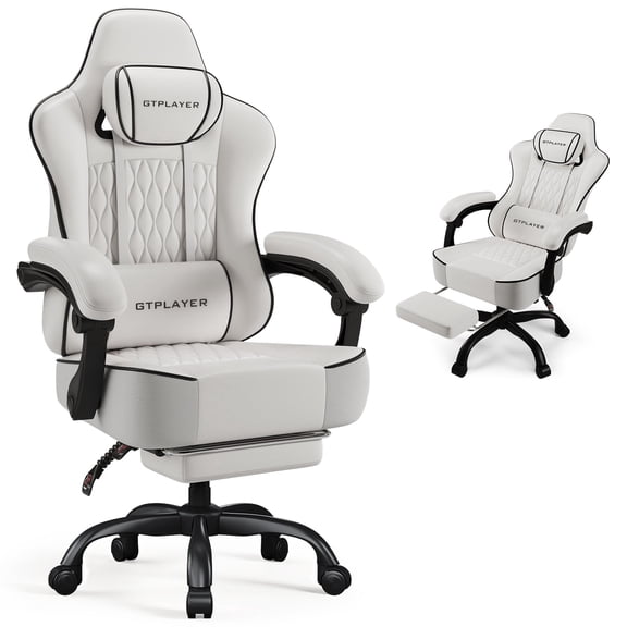 GTPLAYER Ergonomic Gaming Chair with Footrest and Lumbar Support, White