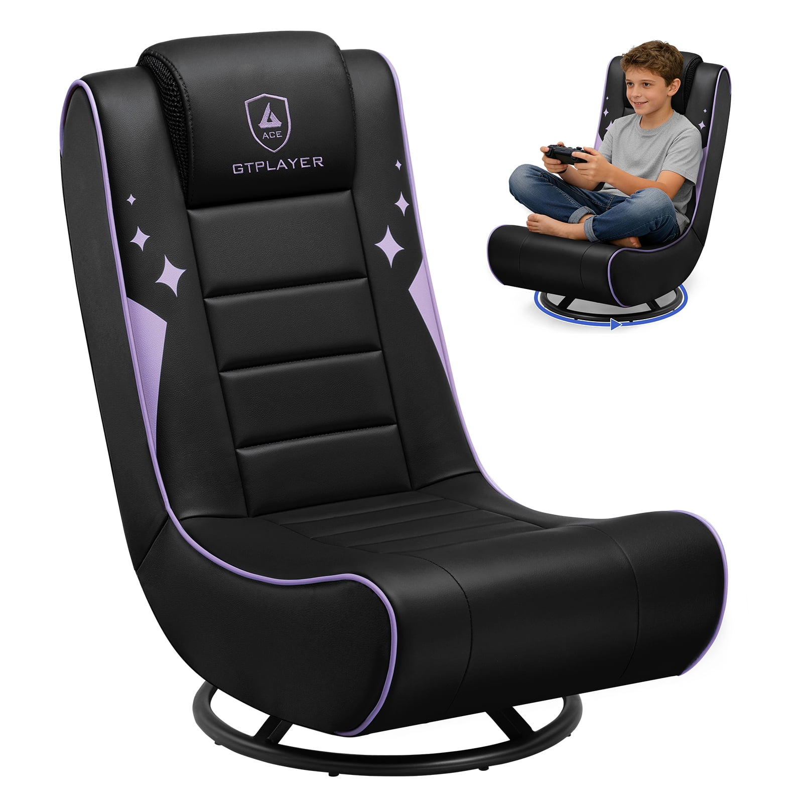 GTPLAYER Swivel Floor Gaming Chairs with Foldable Backrest for Teens,, Purple