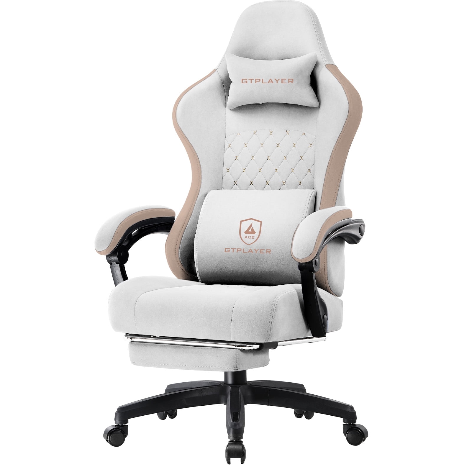 GTPLAYER Ergonomic High Back Pocket Spring Cushion Gaming Chair with Footrest & Linkage Armrests, Ivory