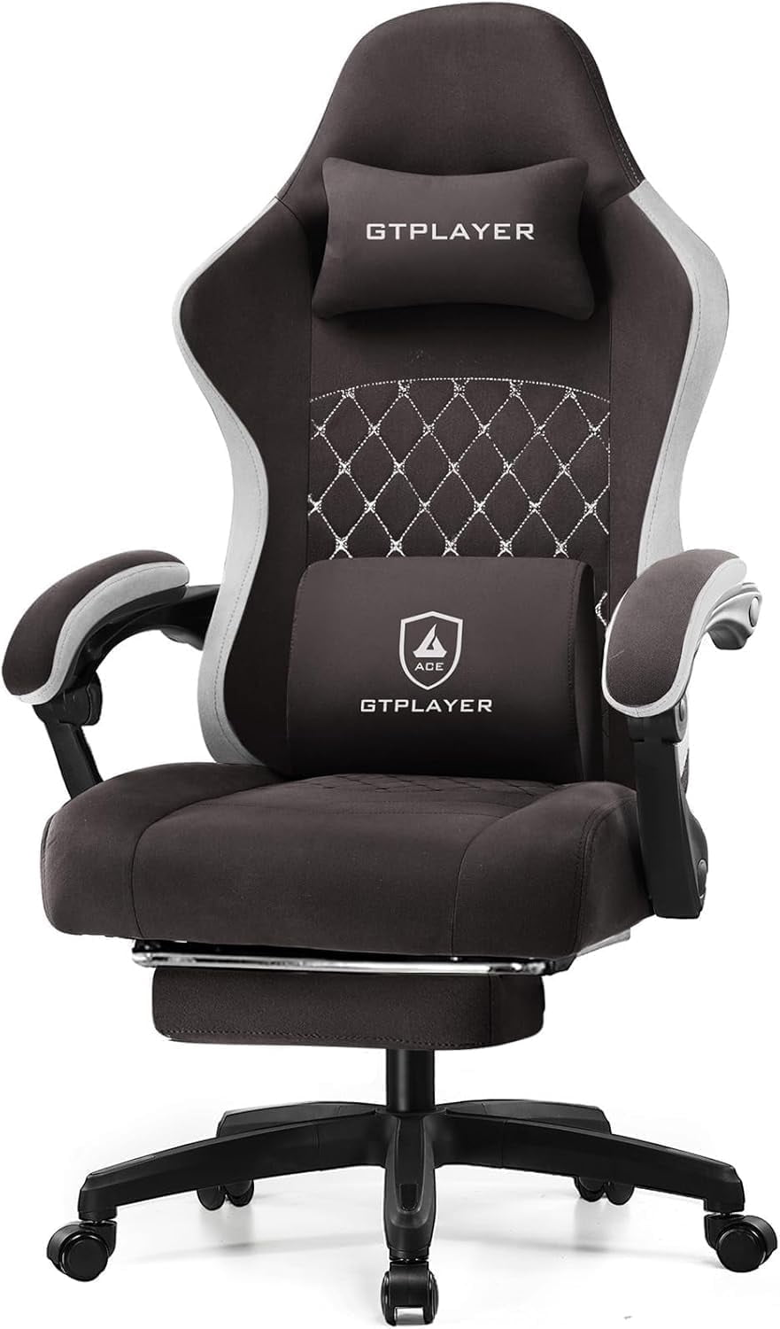 GTPLAYER Ergonomic High Back Pocket Spring Cushion Gaming Chair with Footrest & Linkage Armrests, Brown