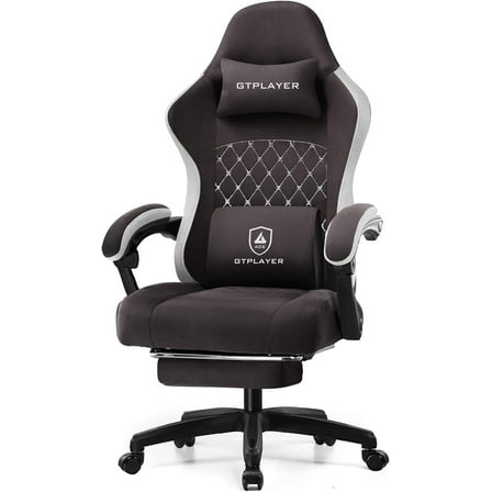 GTPLAYER Ergonomic High Back Pocket Spring Cushion Gaming Chair with Footrest & Linkage Armrests, Brown