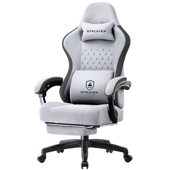 GTPLAYER Ergonomic High Back Pocket Spring Cushion Gaming Chair with Footrest & Linkage Armrests, Frosted Gray