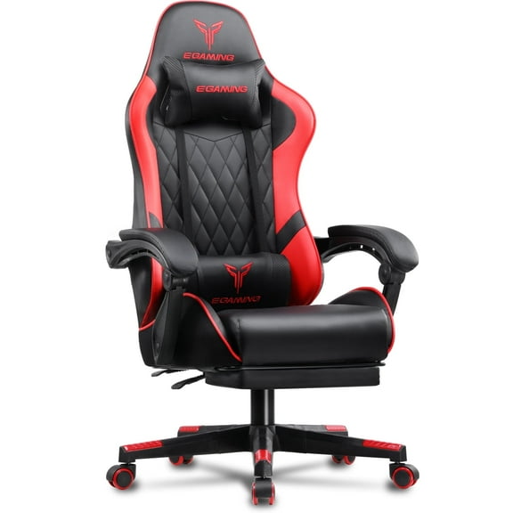 EXRACING Gaming Chair Ergonomic Computer Chair with Footrest and Lumbar Support, Height Adjustable High Back Leather Office Chair, 360° Swivel with Linked Armrest, for Adult and Teen (Red)