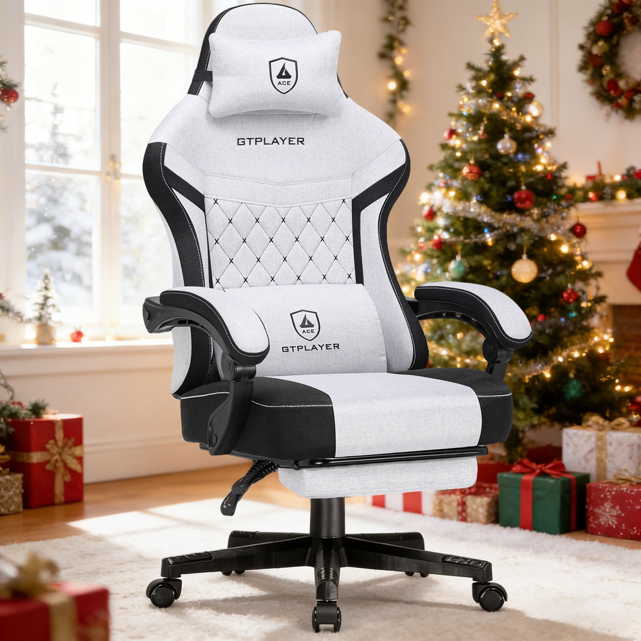 GTPLAYER Gaming Chair, Fabric Ergonomic Office Chair with Footrest and Lumbar Suppor for Adult, Blackgray