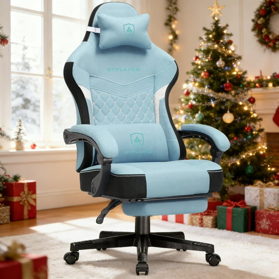 GTPLAYER Gaming Chair, Fabric Ergonomic Office Chair with Footrest and Lumbar Suppor for Adult, Lightblue