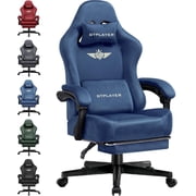 GTPLAYER Big & Tall Fabric Swivel Gaming Office Chair with Pocket Spring Cushion and Footrest, Blue