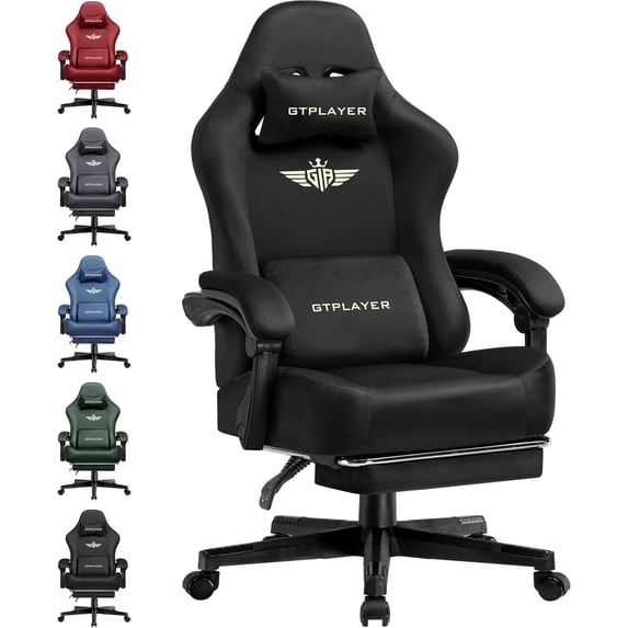 GTPLAYER Big & Tall Fabric Swivel Gaming Office Chair with Pocket Spring Cushion and Footrest, Black
