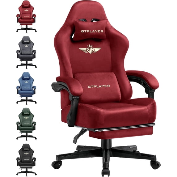 GTPLAYER Big & Tall Fabric Swivel Gaming Office Chair with Pocket Spring Cushion and Footrest, Red