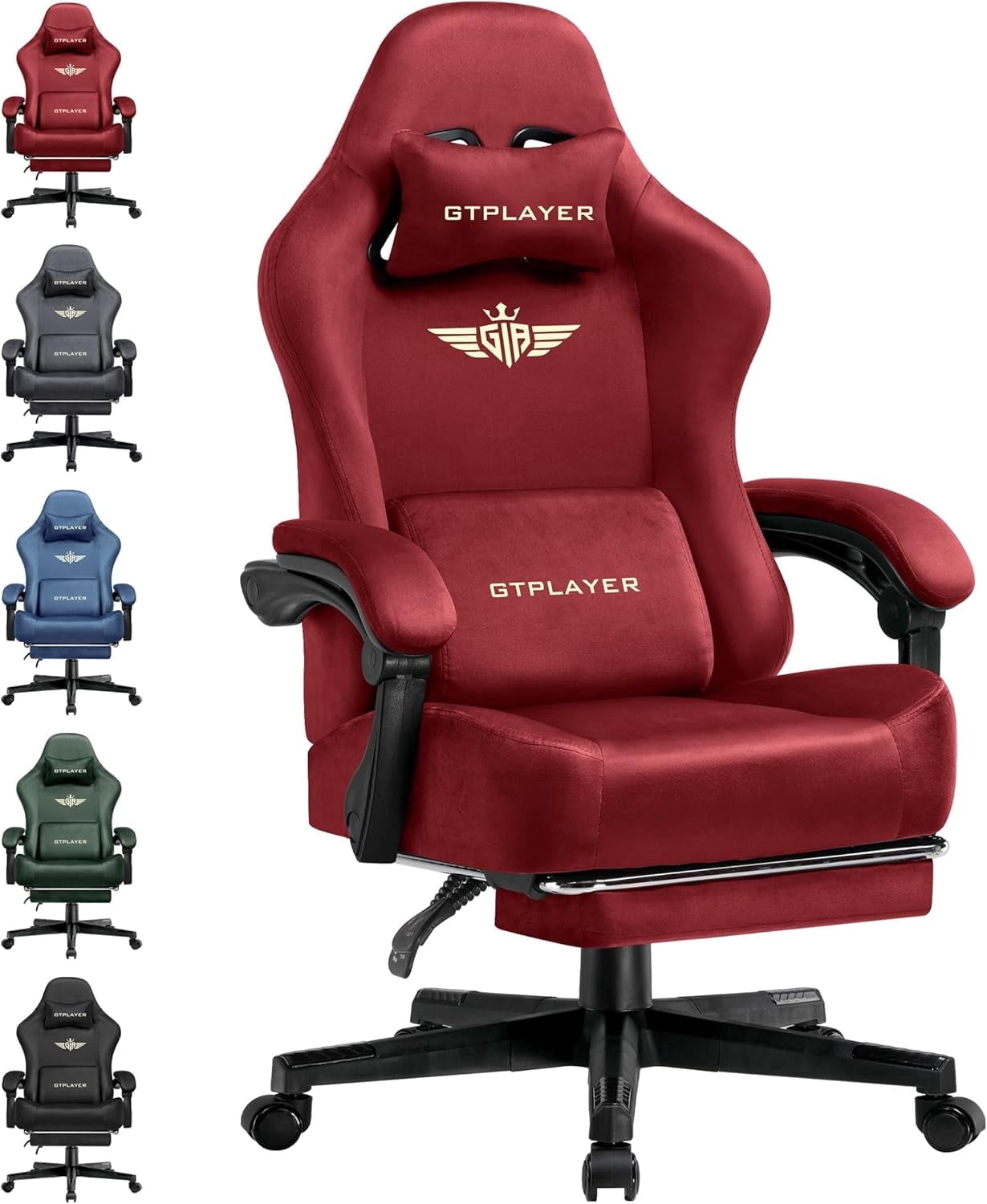 GTPLAYER Leuke gamingstoel met fluwelen stof, ergonomische bureaustoel