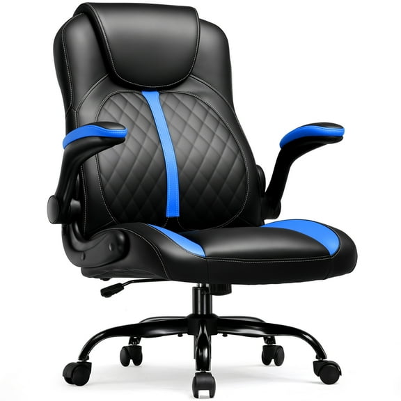 GTPLAYER Adjustable Height Video Gaming Computer Chair with Rocking Function and Flip-up Armrest, Blue