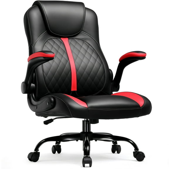 GTPLAYER Adjustable Height Video Gaming Computer Chair with Rocking Function and Flip-up Armrest, Red