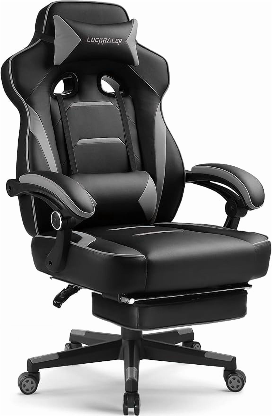 LUCKRACING Gaming Chair with Footrest, Big and Tall Game Chair 350lb Racing Style Computer Chair, Ergonomic Executive Office Chair High Back with Lumbar Support and Recliner, Gray