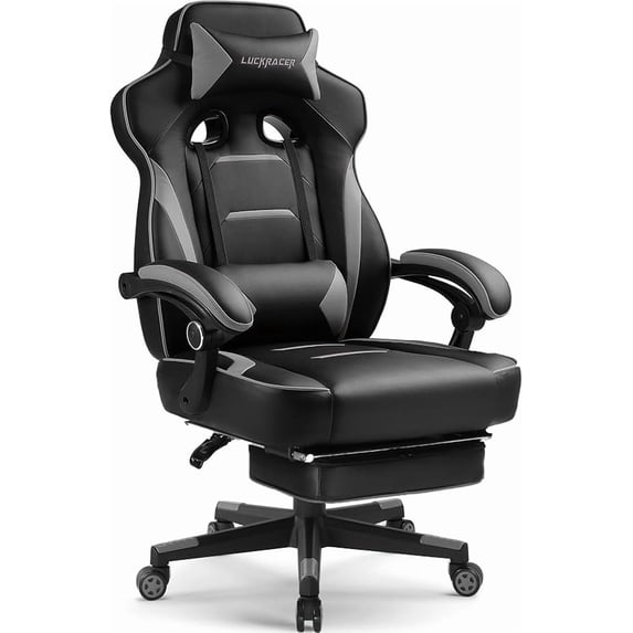 LUCKRACING Gaming Chair with Footrest, Big and Tall Game Chair 350lb Racing Style Computer Chair, Ergonomic Executive Office Chair High Back with Lumbar Support and Recliner, Gray