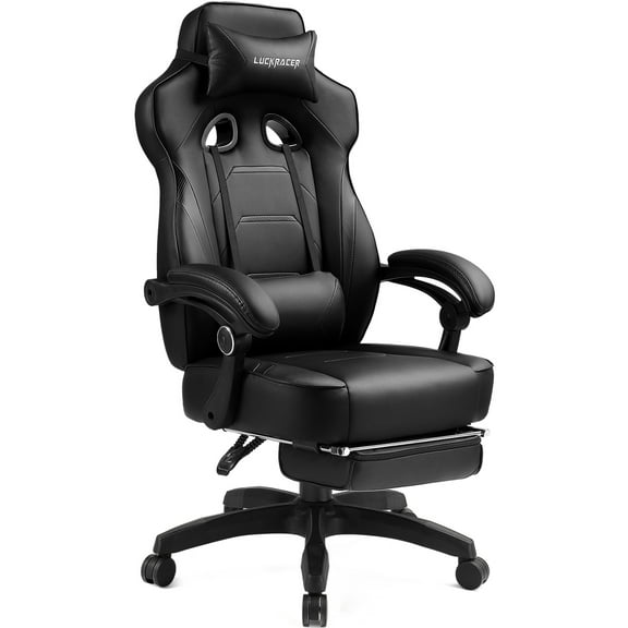 GTPLAYER Gaming Chair with Footrest, Big and Tall Game Chair 350lb Racing Style Computer Chair, Ergonomic Executive Office Chair High Back with Lumbar Support and Recliner, Black