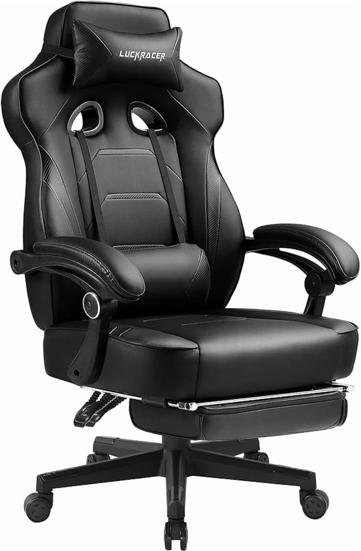 LUCKRACING Gaming Chair with Footrest, Big and Tall Game Chair 350lb Racing Style Computer Chair, Ergonomic Executive Office Chair High Back with Lumbar Support and Recliner, Black