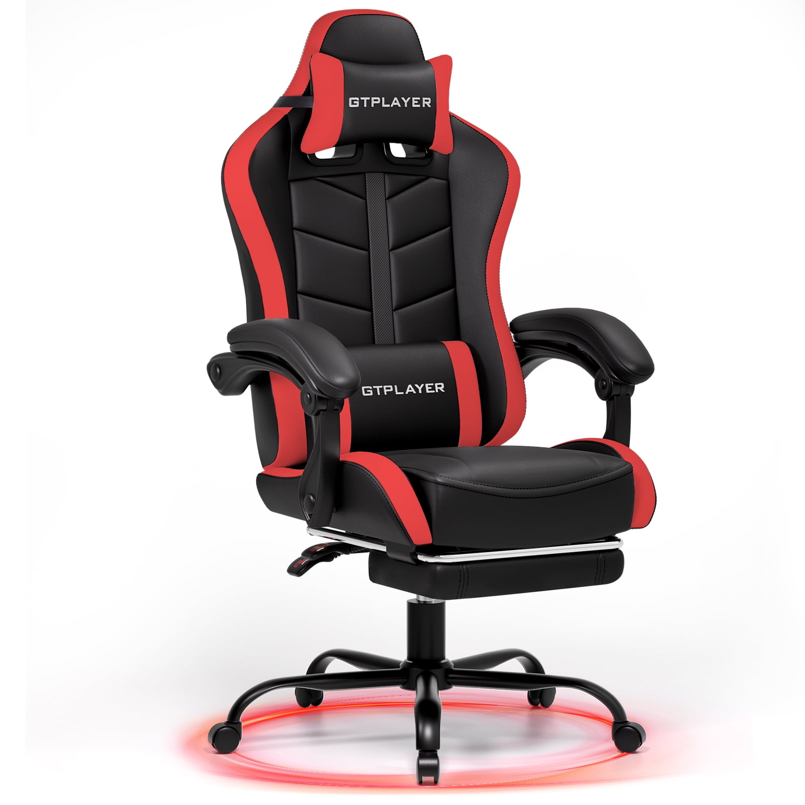 GTPLAYER Black and Red Faux Leather Gaming Recliner Chair with Footrest