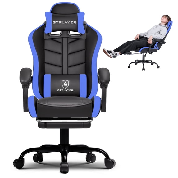 GTPLAYER Height Adjustable Computer Gaming Chair, Blue