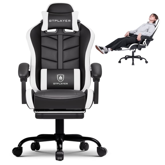GTPLAYER Height Adjustable Computer Gaming Chair, White