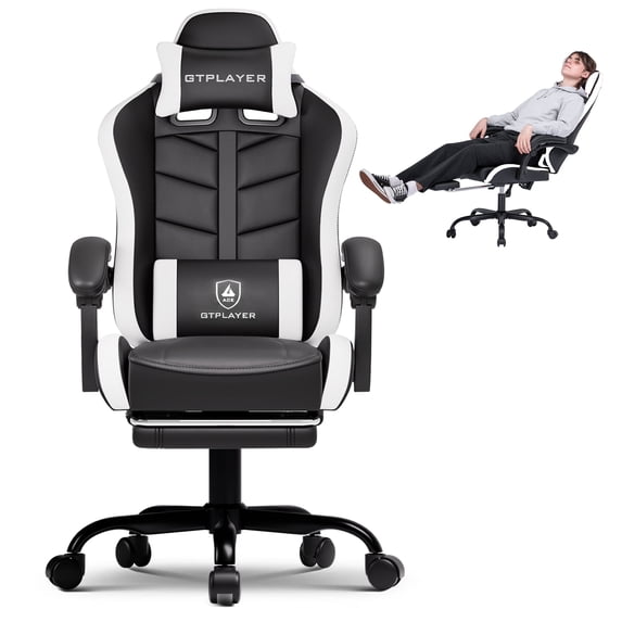 GTPLAYER Height Adjustable Computer Gaming Chair, White