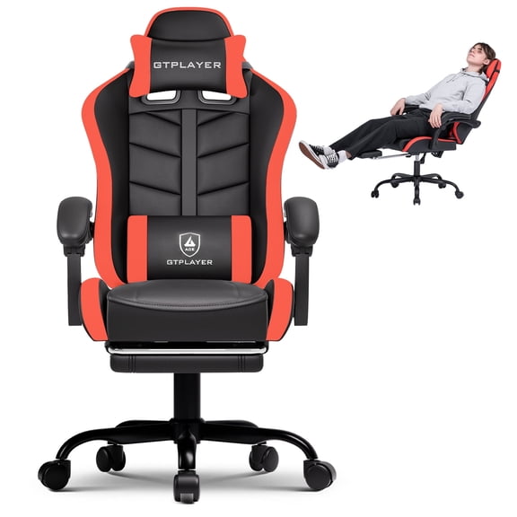 GTPLAYER Height Adjustable Computer Gaming Chair, Red