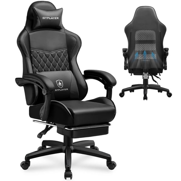 GTPLAYER High Back Faux Leather Adjustable Height Gaming Computer, Black