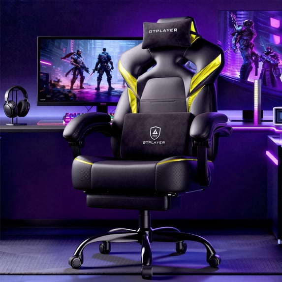 GTPLAYER Gaming Chair Office Chair PU Leather with Adjustable Headrest and Lumbar Pillow, Yellow