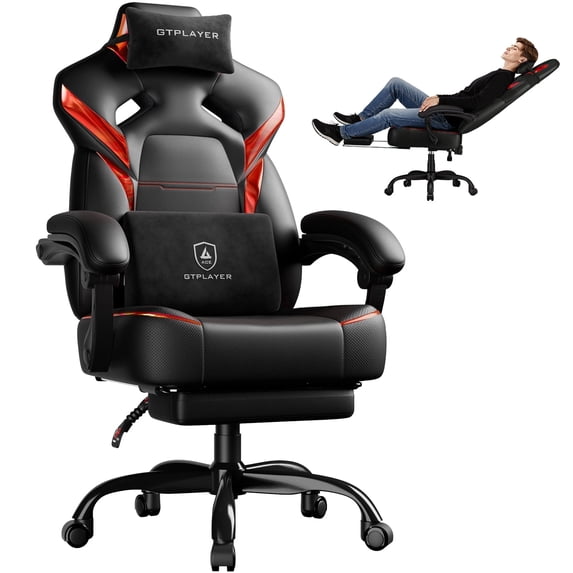 GTPLAYER Gaming Chair Office Chair PU Leather with Adjustable Headrest and Lumbar Pillow, White