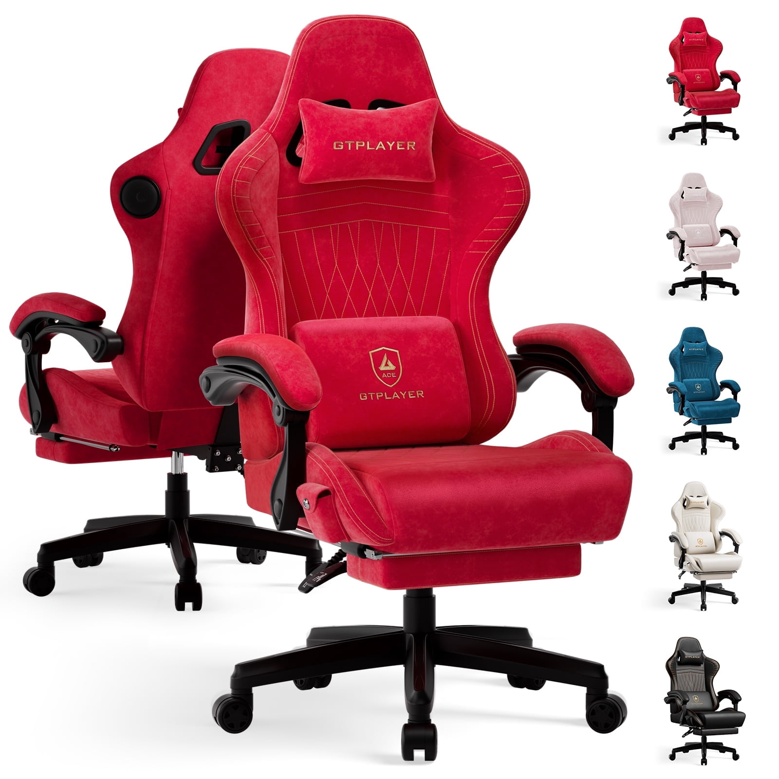 GTPLAYER Gaming Chair with Speakers, Video Game Chairs with Footrest, PC Gamer Chairs for Adults - Padded High Back Ergonomic Reclining Silla Gamer, Linkage Armrest, Ace Pro, Cherry Red