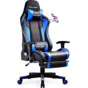 GTPLAYER Gaming Chair with Bluetooth Speakers Footrest PU Leather Music Office Chair, Blue