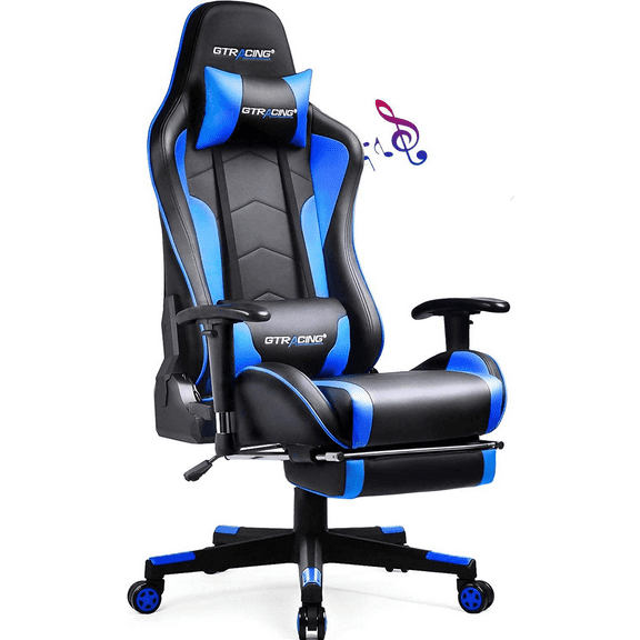 GTPLAYER Gaming Chair with Bluetooth Speakers Footrest PU Leather Music Office Chair, Blue