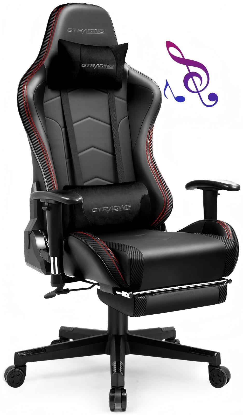 GTPLAYER Gaming Chair with Bluetooth Speakers Music Office Chair with Footrest PU Leather Recliner, Black