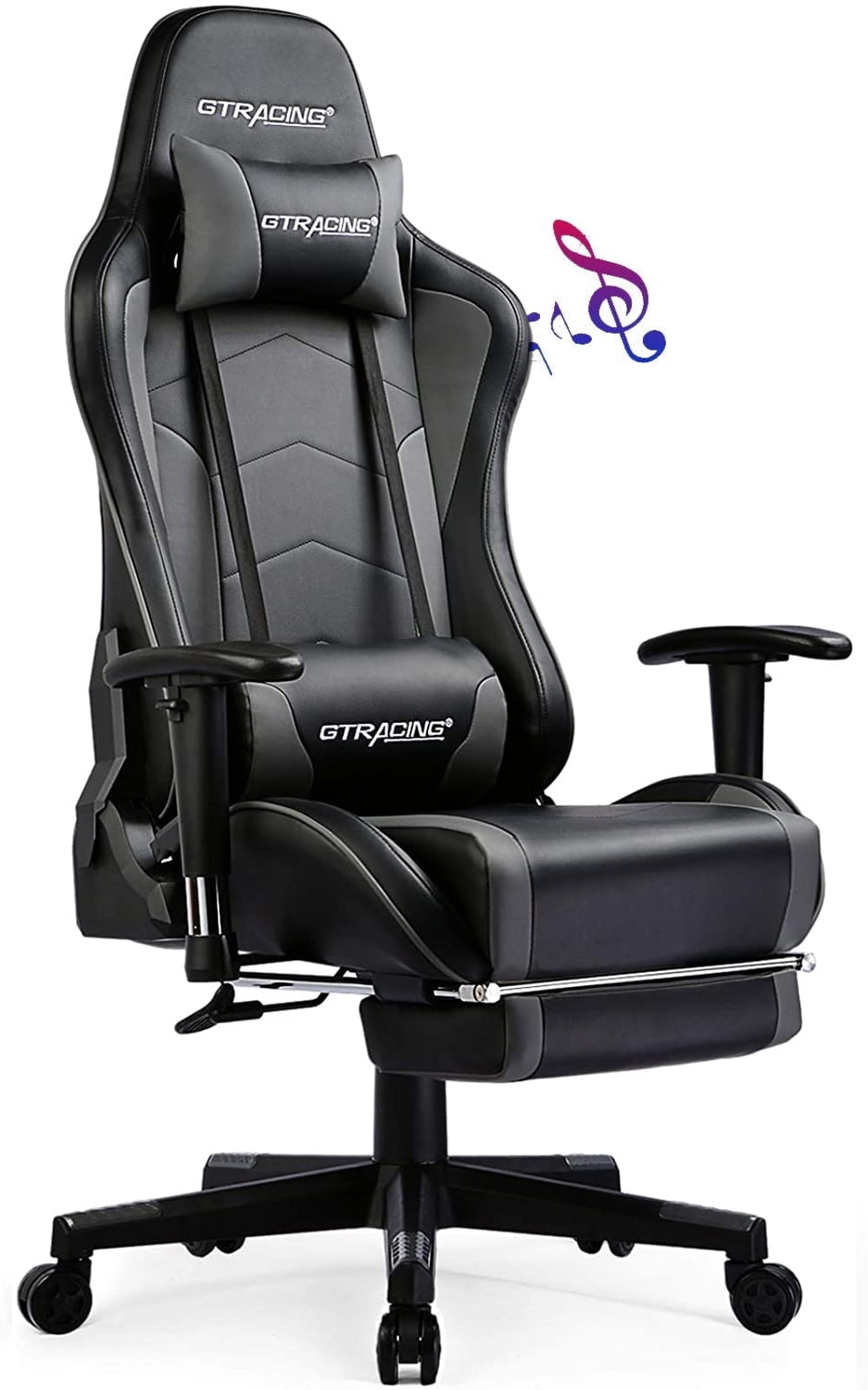 GTPLAYER Gaming Chair with Bluetooth Speakers Music Office Chair with Footrest PU Leather Recliner, Gray