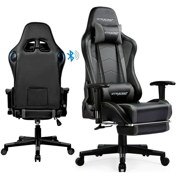 GTPLAYER Gaming Chair with Bluetooth Speakers Music Office Chair with Footrest PU Leather Recliner, Gray