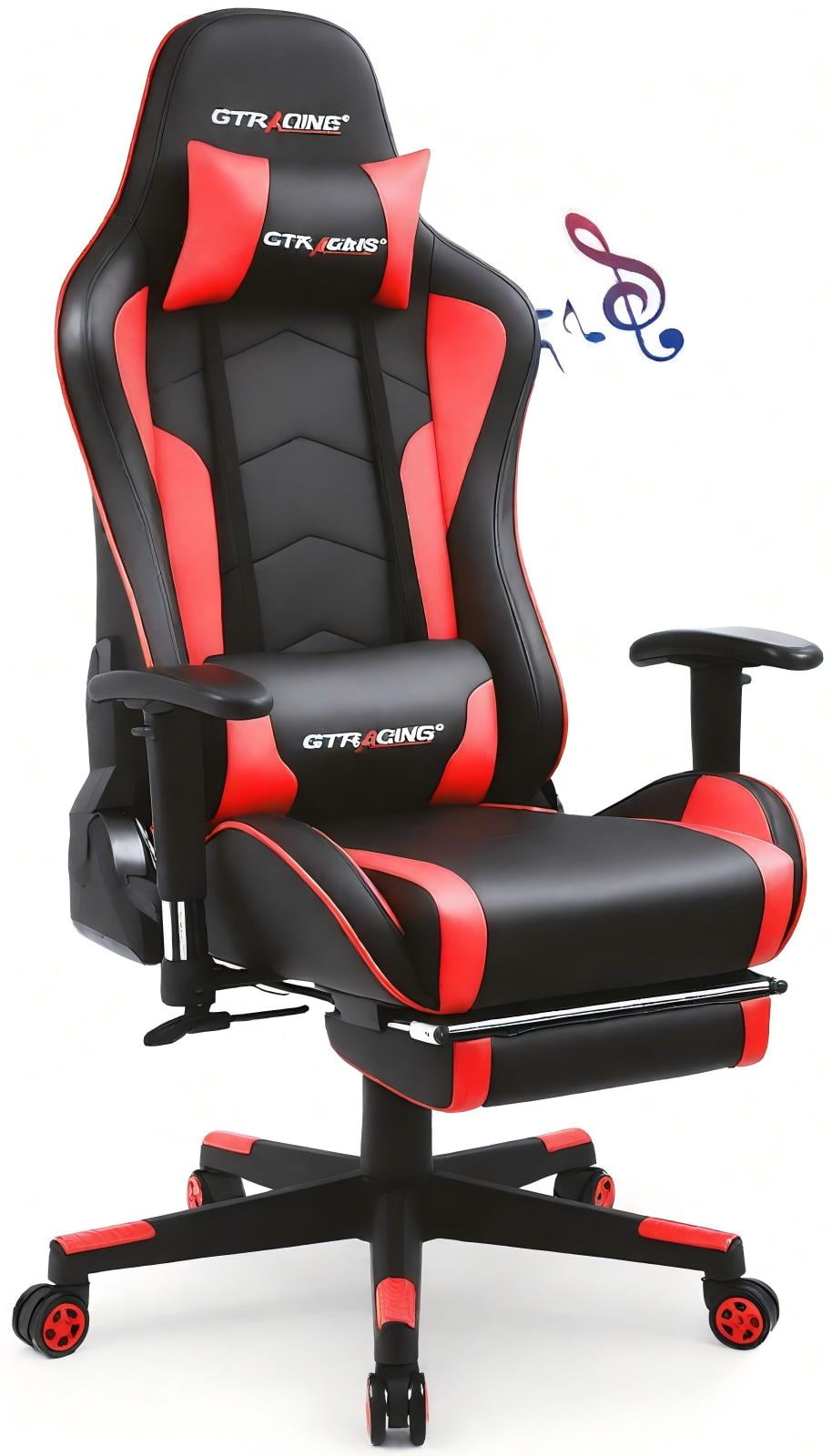 GTPLAYER Gaming Chair with Bluetooth Speakers Music Office Chair with Footrest PU Leather Recliner, Red