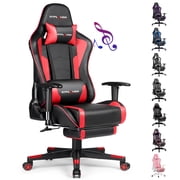 GTPLAYER Gaming Chair with Bluetooth Speakers Music Office Chair with Footrest PU Leather Recliner, Red