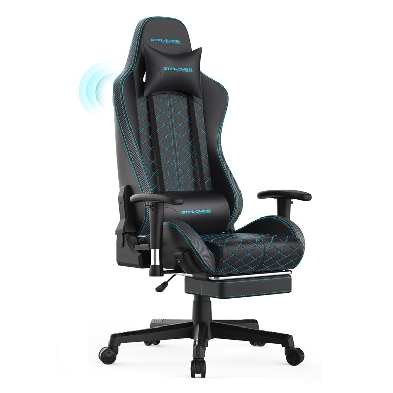 GTPLAYER Gaming Chair with Bluetooth Speakers and Footrest High Back Office  Chair, Blue 