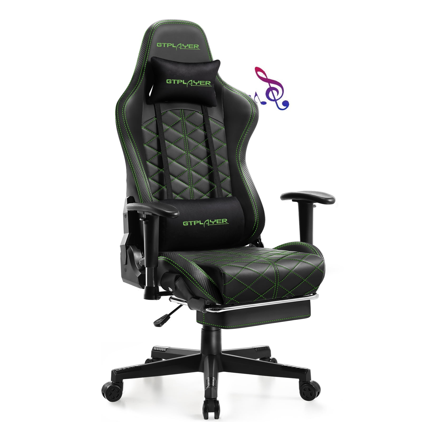 GTPLAYER Gaming Chair with Bluetooth Speakers and Footrest High Back Office Chair Green Walmart