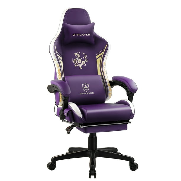 GTPLAYER Gaming Chair with Bluetooth Speakers and Footrest Office Desk Chair Purple