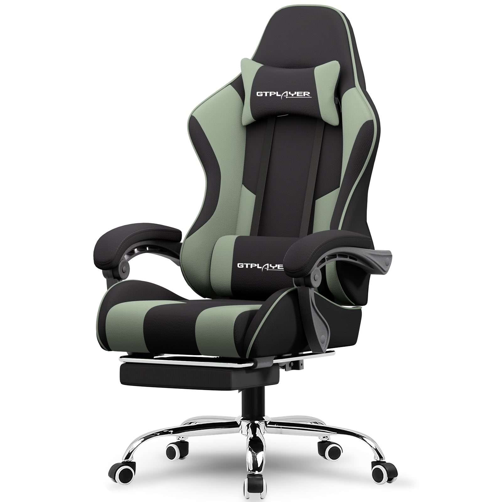 GTPLAYER Gaming Chair with Footrest,Fabric Computer Chair for Office or Gaming, Green