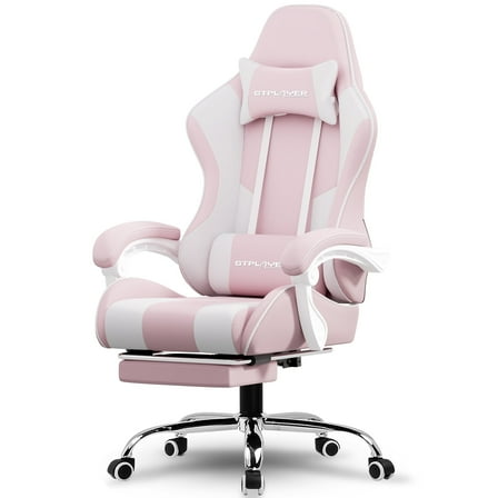 GTPLAYER Ergonomic Fabric Gaming Office Chair with Footrest, Pink
