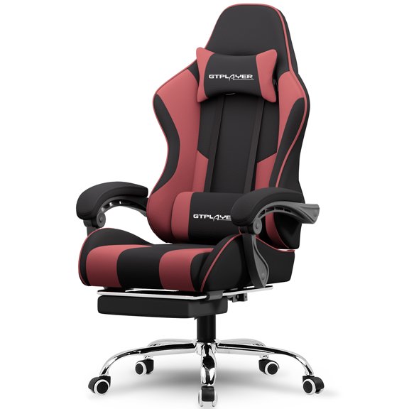 GTPLAYER Gaming Chair with Footrest,Fabric Computer Chair for Office or Gaming, Red