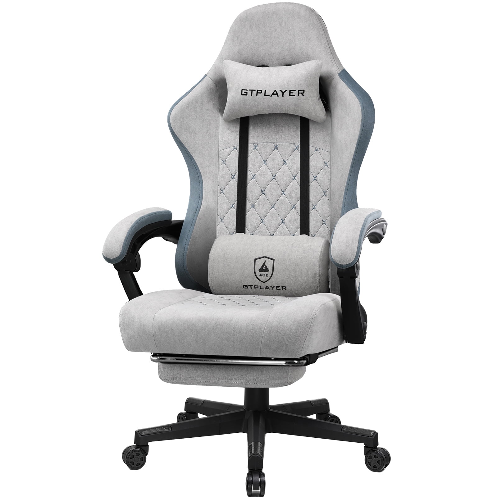 Gtplayer Gaming Chair with Footrest&Pocket Spring Cushion&Linkage Armrests Ergonomic Office Chair, Gray
