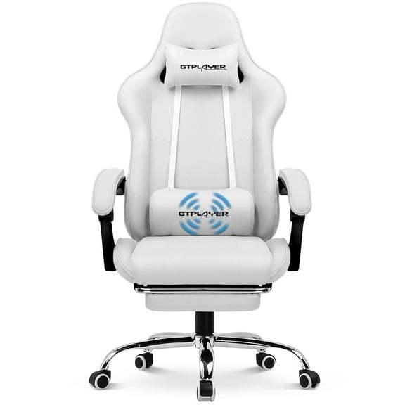 GTPLAYER Fabric Gaming Office Chair with Footrest and Ergonomic Lumbar Massage Pillow, Light Gray