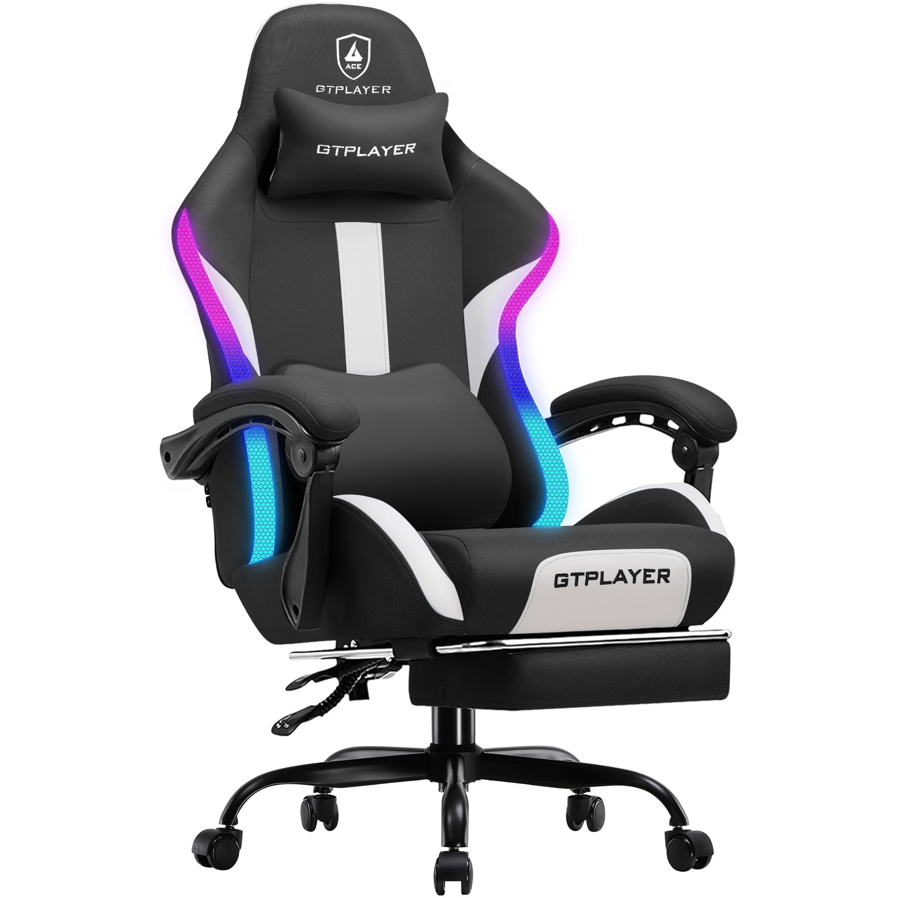 GTRACING RGB Gaming Chair with  Racing Style RGB LED Lights & Foot Rest , Breathable Fabric Ergonomic Computer Chair for Home Office Desk