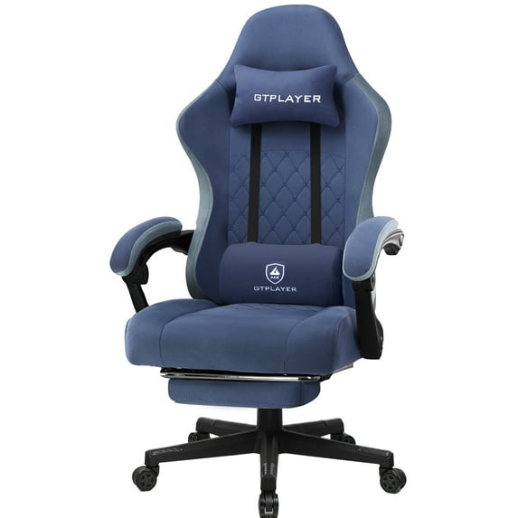 GTPLAYER Ergonomic Pocket Spring Cushion Gaming Chair with Footrest and Linkage Armrests, Blue