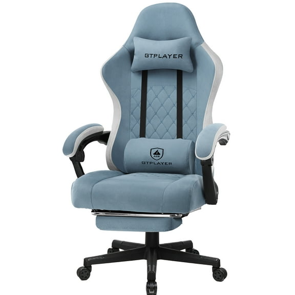 GTPLAYER Ergonomic Pocket Spring Cushion Gaming Chair with Footrest and Linkage Armrests, Light Blue